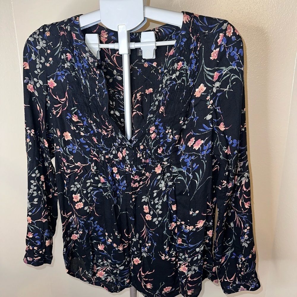 Lucky Brand Multicolor Floral V-Neck Blouse